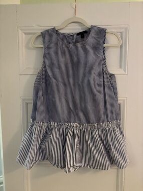 J. Crew Blue & White Striped Sleeveless Peplum Top